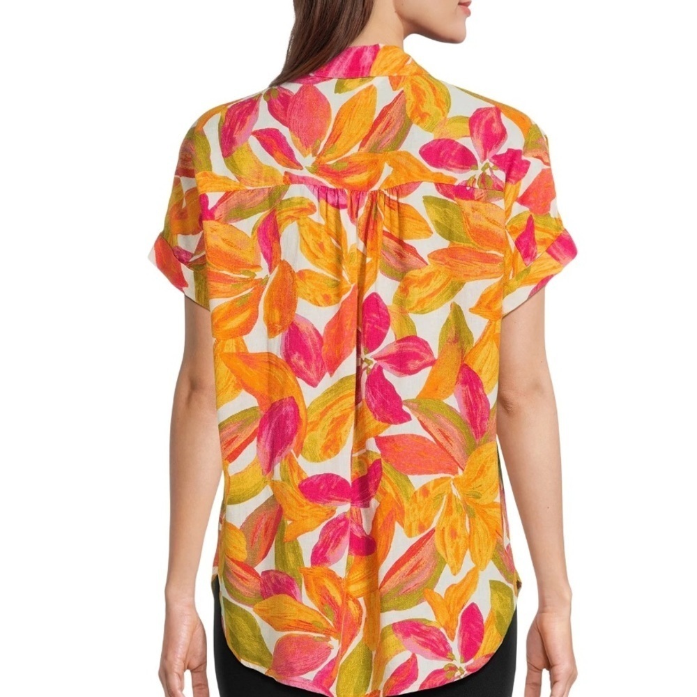 Time and Tru Orange Yellow Short Sleeve Notched Collar Shirt - Picture 2 of 8